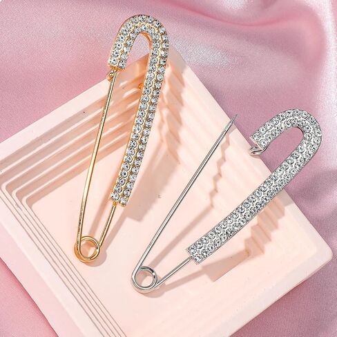 2PCS Vintage Large Faux Crystal Metal Elegant Shawl Clips Rhinestone Brooch Pins for Women Girls Clothing Sweater Shirt Jeans Costume Dress Decoration Accessories in Saudi Arabia