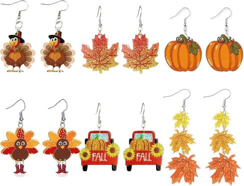 Thanksgiving Fall Earrings for Women,Turkey Pumpkin Acrylic Drop Dangle Earrings Festival Holiday Autumn Festival Holiday Jewelry Gifts in Kuwait