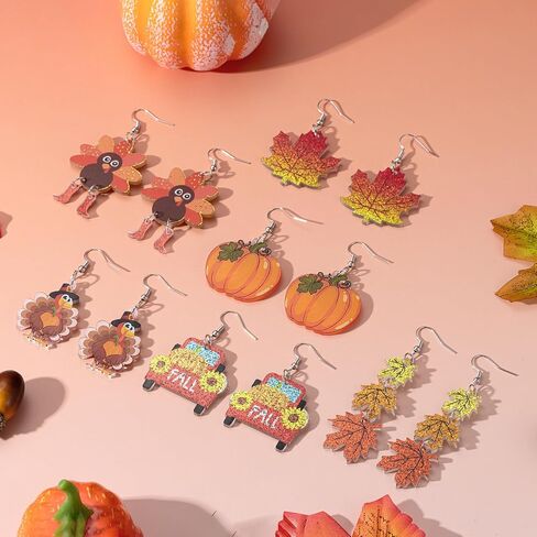 Thanksgiving Fall Earrings for Women,Turkey Pumpkin Acrylic Drop Dangle Earrings Festival Holiday Autumn Festival Holiday Jewelry Gifts in Kuwait
