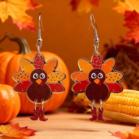 Thanksgiving Fall Earrings for Women,Turkey Pumpkin Acrylic Drop Dangle Earrings Festival Holiday Autumn Festival Holiday Jewelry Gifts in Kuwait
