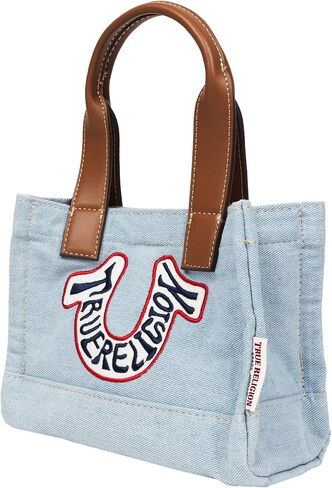 حقيبة يد صغيرة على شكل حدوة حصان من True Religion، شعار مطرز، حزام قابل للتعديل، أجزاء صلبة فضية، دينم in Kuwait