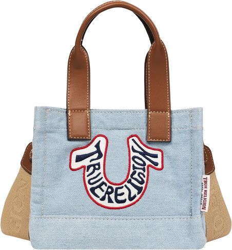 حقيبة يد صغيرة على شكل حدوة حصان من True Religion، شعار مطرز، حزام قابل للتعديل، أجزاء صلبة فضية، دينم in Kuwait