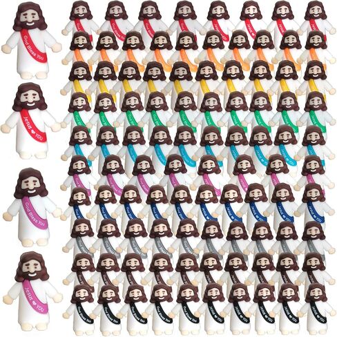100 Pcs Mini Jesus Figurines Bulk, Little Jesus Printed with Jesus Loves You Or God Bless You Everyone Need A Little Jesus For Hide and Seek Religious Party Supplies, Sunday School Giveaways in Saudi Arabia