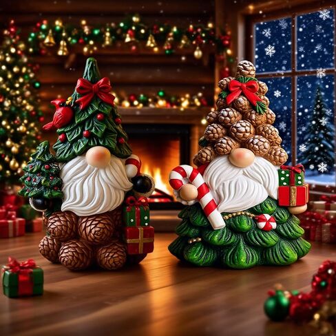 زينة عيد الميلاد التماثيل | مجموعة من 2 تماثيل من الراتنج لعيد الميلاد | تماثيل Tomte السويدية للعطلات الإسكندنافية لديكور سطح الطاولة في الأماكن المغلقة | قطع مركزية للطاولة هدايا عتبة النافذة 4.2 بوصة in Saudi Arabia