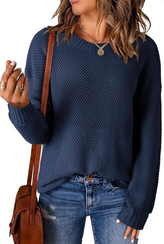 Dokotoo Womens Sweaters Crewneck Ribbed Knit Waffle Pullover Sweaters 2025 Fall Winter Fashion Clothes in Saudi Arabia