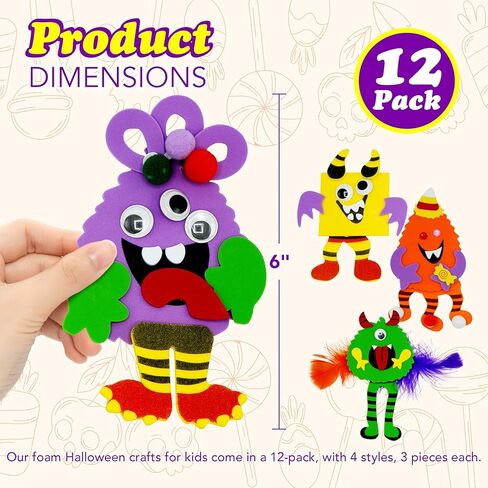 4E's Novelty Halloween Crafts for Kids (12 Pack) Silly Monsters Foam Magnet Fall Crafts للأطفال بالجملة، أنشطة حفلات الهالوين للأطفال الذين تتراوح أعمارهم بين 3-5، 4-8 in Kuwait