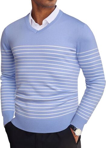 COOFANDY Men's V Neck Pullover Sweater Slim Fit Casual Dress Sweater Lightweight Knitted Sweaters in Kuwait