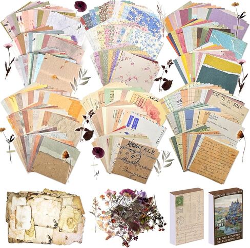 565 PCS Vintage Scrapbook Paper Supplies Kit, Scrapbook Paper Journaling Decorative Craft Paper Set with Flowers Stickers, Variety Collage Design Paper Packs for Journaling, Junk Journal, Retro Crafts in Kuwait