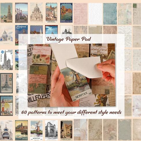 565 PCS Vintage Scrapbook Paper Supplies Kit, Scrapbook Paper Journaling Decorative Craft Paper Set with Flowers Stickers, Variety Collage Design Paper Packs for Journaling, Junk Journal, Retro Crafts in Kuwait
