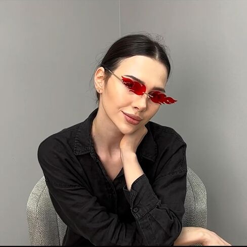 COASION Fire Flame Sunglasses for Women Rimless Party Cute Prom Halloween Glasses Fashion Fire Shape Shades in Saudi Arabia
