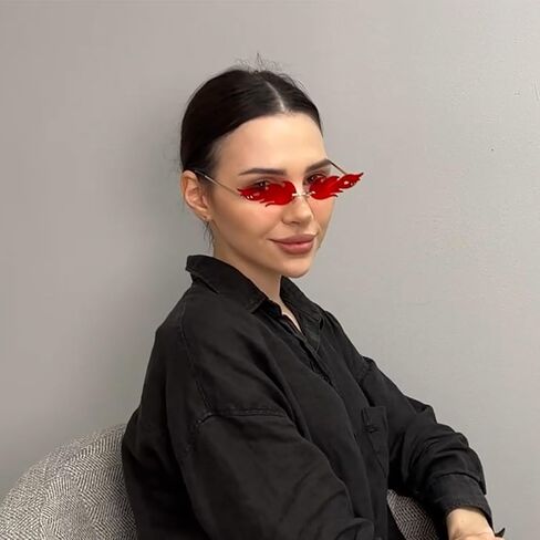 COASION Fire Flame Sunglasses for Women Rimless Party Cute Prom Halloween Glasses Fashion Fire Shape Shades in Saudi Arabia