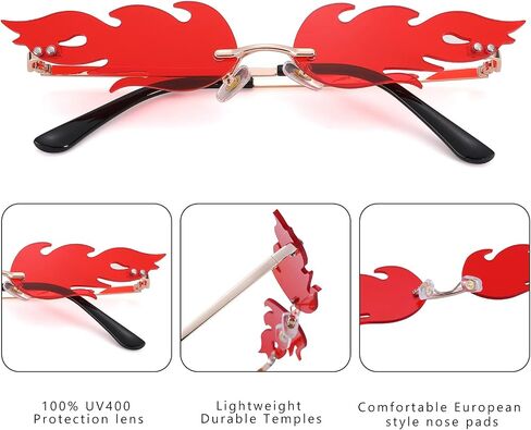 COASION Fire Flame Sunglasses for Women Rimless Party Cute Prom Halloween Glasses Fashion Fire Shape Shades in Saudi Arabia