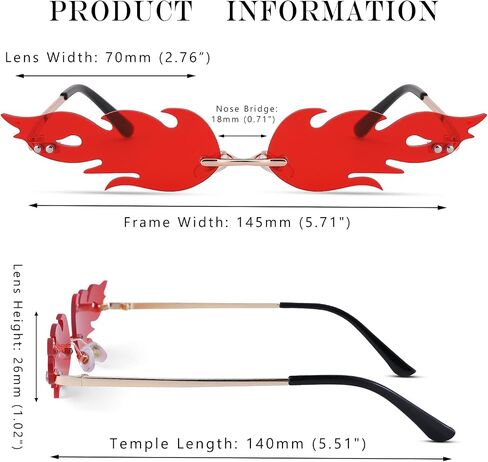 COASION Fire Flame Sunglasses for Women Rimless Party Cute Prom Halloween Glasses Fashion Fire Shape Shades in Saudi Arabia