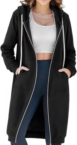 Women Casual Zip Up Hoodies Tunic Sweatshirt - Long Hoodie for Comfort and Style in Saudi Arabia