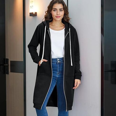 Women Casual Zip Up Hoodies Tunic Sweatshirt - Long Hoodie for Comfort and Style in Saudi Arabia