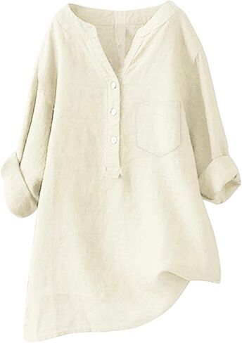 Linen Shirt for Women Breathable Tops Loose Crewneck Tops Womens Daily t Shirts Summer Shirts for Women 2025 in Saudi Arabia