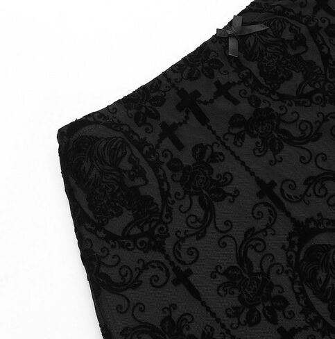 Womens Mesh Bodycon Mini Skirt High Waist Velvet Lace Jacquard Double Layered Y2K Gothic Short Skirt in Saudi Arabia