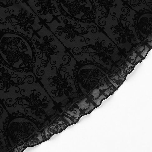 Womens Mesh Bodycon Mini Skirt High Waist Velvet Lace Jacquard Double Layered Y2K Gothic Short Skirt in Saudi Arabia
