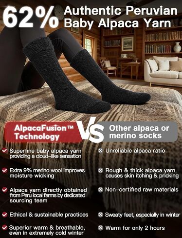 Alpaca Wool Thermal Boot Socks, Heavyweight Warm Winter Socks Thick Cushioned Moisture-Wicking Fleece Outdoor & House in Kuwait