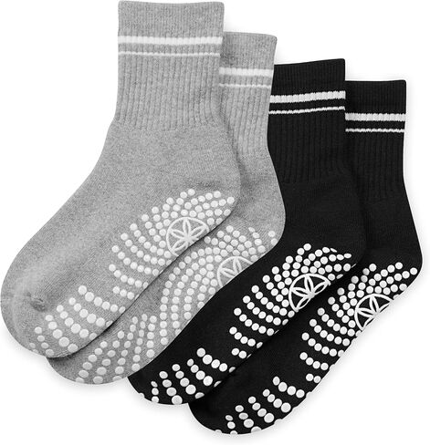 جوارب Gaiam Grippy Crew (عبوتان، رمادي/أسود)، غير قابلة للانزلاق، مقابض مريحة لأصابع القدم بالكامل لليوجا والبيلاتس والرقص والتدريبات المنزلية، جوارب ذات قبضة عالمية للأنشطة الداخلية والخارجية in Saudi Arabia