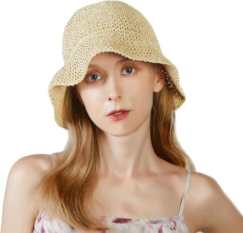 KDWAVE قبعة الشمس المرنة من القش قابلة للطي قبعات من القش المصنوعة يدويًا من الكروشيه في الهواء الطلق للصيف والشاطئ أغطية الرأس للنساء والبنات in Kuwait