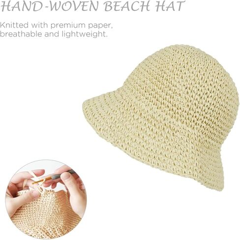 KDWAVE قبعة الشمس المرنة من القش قابلة للطي قبعات من القش المصنوعة يدويًا من الكروشيه في الهواء الطلق للصيف والشاطئ أغطية الرأس للنساء والبنات in Kuwait