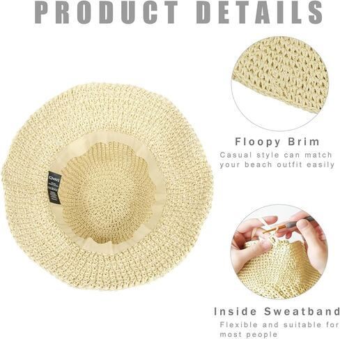 KDWAVE قبعة الشمس المرنة من القش قابلة للطي قبعات من القش المصنوعة يدويًا من الكروشيه في الهواء الطلق للصيف والشاطئ أغطية الرأس للنساء والبنات in Kuwait