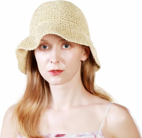 KDWAVE قبعة الشمس المرنة من القش قابلة للطي قبعات من القش المصنوعة يدويًا من الكروشيه في الهواء الطلق للصيف والشاطئ أغطية الرأس للنساء والبنات in Kuwait