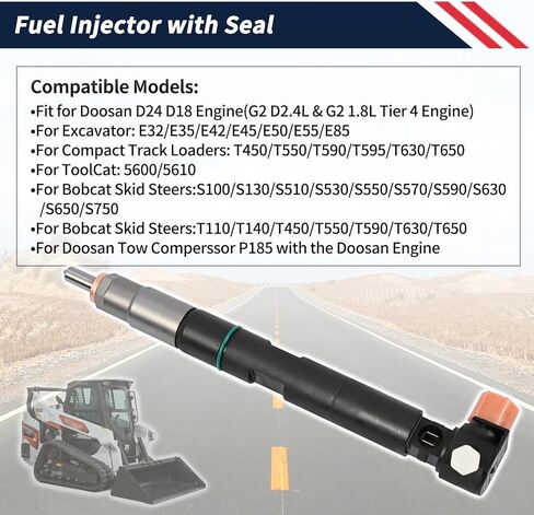 400903-00074D Fuel Injector with Seal Fit for Bobcat Excavators/Skid Steers For Doosan D24 D18 Engine #7275454 28337917 in Kuwait