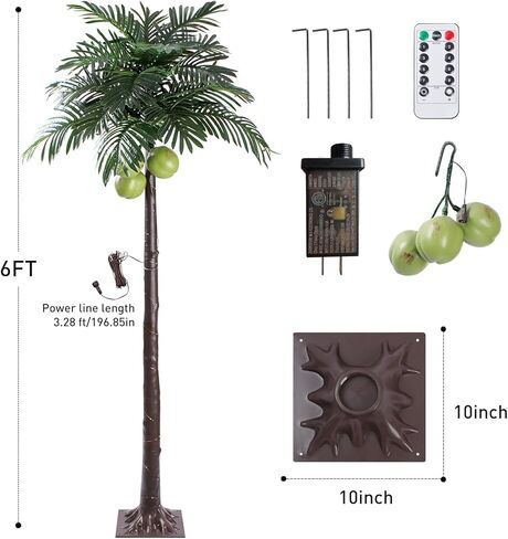 6 ft Lighted Palm Tree LED Lighted Palm Trees for Outside Patio Dimmable with Adapter Artificial Palm Tree Decor for Home, Party, Christmas, Indoor Outdoor in Kuwait