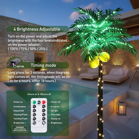 6 ft Lighted Palm Tree LED Lighted Palm Trees for Outside Patio Dimmable with Adapter Artificial Palm Tree Decor for Home, Party, Christmas, Indoor Outdoor in Kuwait