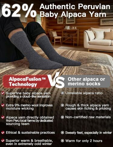 Alpaca Wool Thermal Boot Socks, Heavyweight Warm Winter Socks Thick Cushioned Moisture-Wicking Fleece Outdoor & House in Kuwait