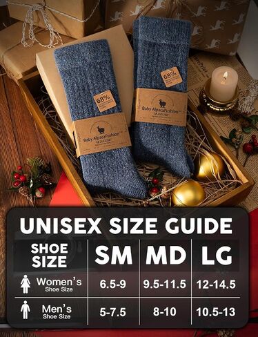 Alpaca Wool Thermal Boot Socks, Heavyweight Warm Winter Socks Thick Cushioned Moisture-Wicking Fleece Outdoor & House in Kuwait