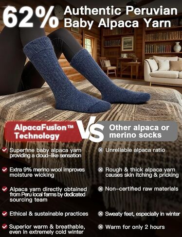 Alpaca Wool Thermal Boot Socks, Heavyweight Warm Winter Socks Thick Cushioned Moisture-Wicking Fleece Outdoor & House in Kuwait