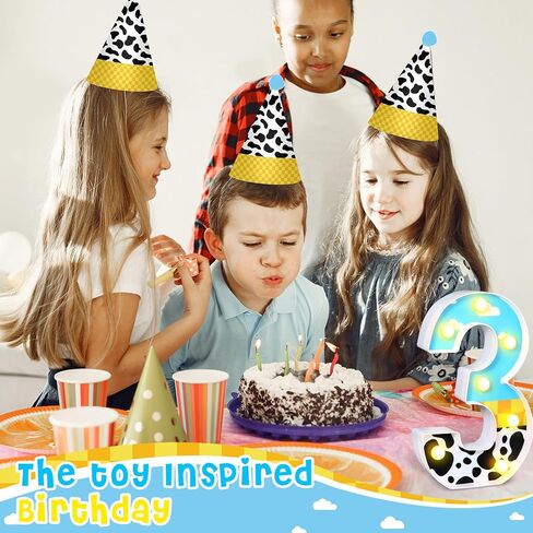 Toy Inspired Birthday Party Supplies LED Light up Number Cartoon Party Decoration Cow Print Blue Sky White Cloud Marquee Glowing Number Sign for Kids 2nd Birthday Party (Number 2) in Kuwait