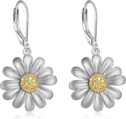 POPLYKE Flower Drop Dangle Earrings Sterling Silver Floral Leverback Earrings Birthday Gift for Her Women in Saudi Arabia