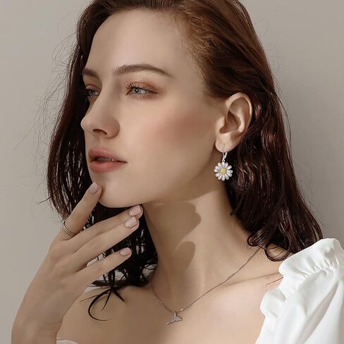 POPLYKE Flower Drop Dangle Earrings Sterling Silver Floral Leverback Earrings Birthday Gift for Her Women in Saudi Arabia