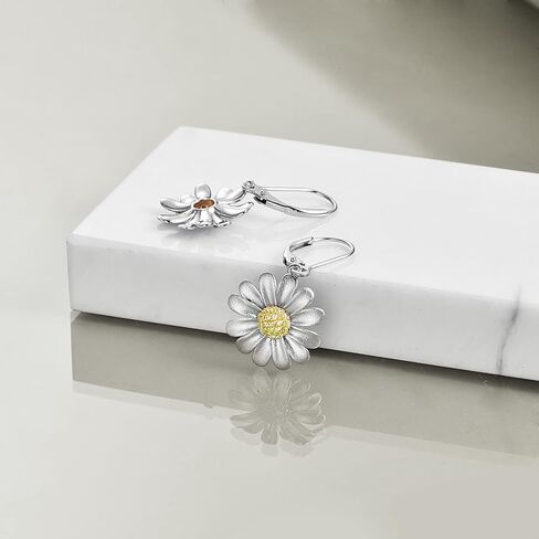 POPLYKE Flower Drop Dangle Earrings Sterling Silver Floral Leverback Earrings Birthday Gift for Her Women in Saudi Arabia