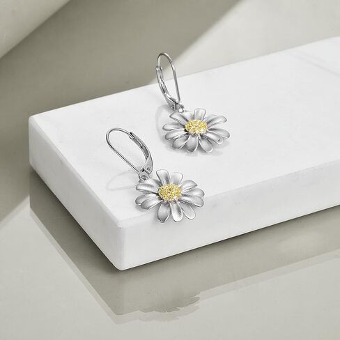 POPLYKE Flower Drop Dangle Earrings Sterling Silver Floral Leverback Earrings Birthday Gift for Her Women in Saudi Arabia