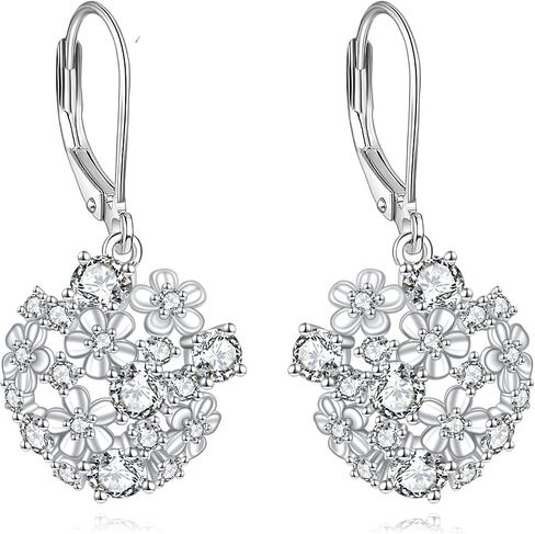 POPLYKE Flower Drop Dangle Earrings Sterling Silver Floral Leverback Earrings Birthday Gift for Her Women in Saudi Arabia