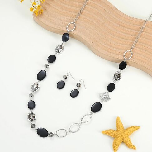Trendy Long Chunky Beaded Necklace and Earrings Set for Women Shell Crystal Beads Chain Necklace Fashion Western Boho Jewelry Gift in Saudi Arabia