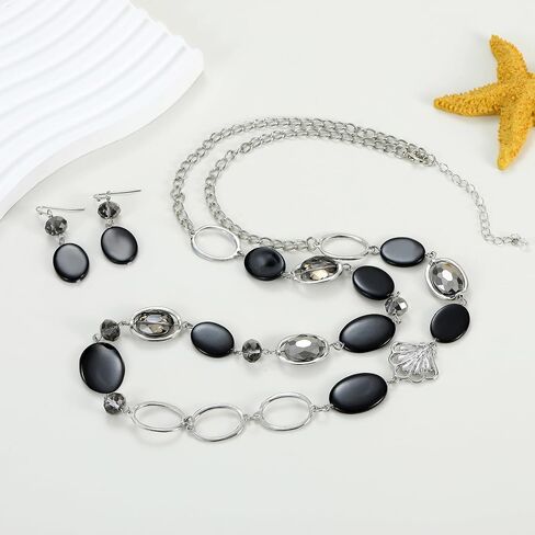 Trendy Long Chunky Beaded Necklace and Earrings Set for Women Shell Crystal Beads Chain Necklace Fashion Western Boho Jewelry Gift in Saudi Arabia