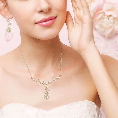 EVER FAITH Wedding Jewelry Set for Bridesmaids, Gorgeous Cubic Zirconia Elegant Rose Flower Leaf Bridal Prom Necklace Earrings Sets for Women in Saudi Arabia