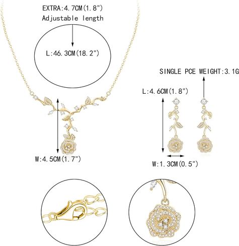 EVER FAITH Wedding Jewelry Set for Bridesmaids, Gorgeous Cubic Zirconia Elegant Rose Flower Leaf Bridal Prom Necklace Earrings Sets for Women in Saudi Arabia