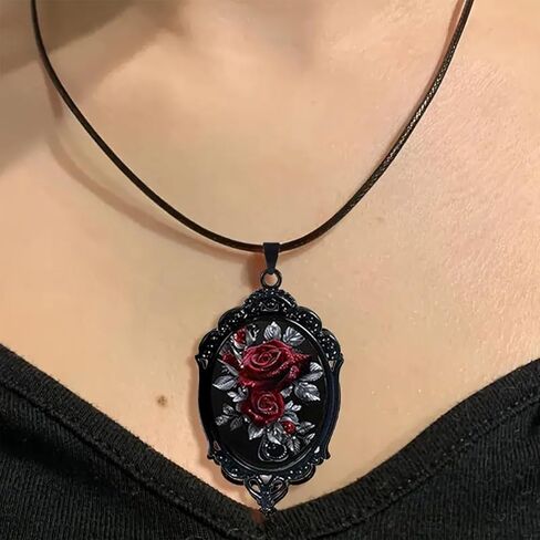 coadipress Gothic Rose Glass Necklace Earrings Set for Women Fashion Vintage Dark Punk Style Roses Pendant Necklace Halloween Party Costume Accessories Charm Jewelry in Saudi Arabia