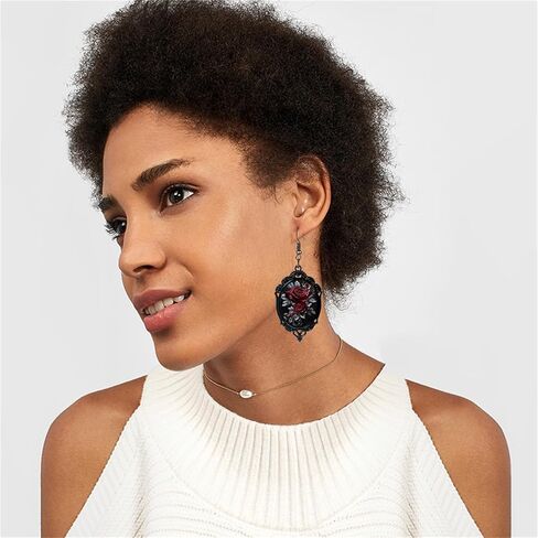 coadipress Gothic Rose Glass Necklace Earrings Set for Women Fashion Vintage Dark Punk Style Roses Pendant Necklace Halloween Party Costume Accessories Charm Jewelry in Saudi Arabia