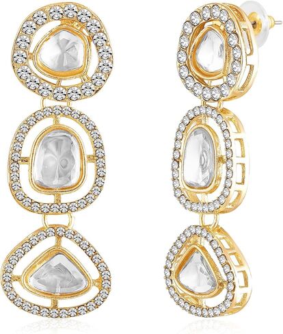 Aheli White Synthetic Stone & Cubic Zirconia Studded Long Necklace Drop Earrings Maangtikka Ethnic Jewellery Set Gift for Women in Saudi Arabia