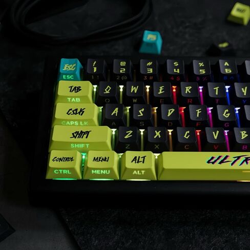 Keycaps Set - Side Printed Shine Through Keycaps 139 Keys Japenese Transparent Cherry Profile Dye Sub Purple and Green Keycaps for Mechanical Keyboard Key Cap in Saudi Arabia