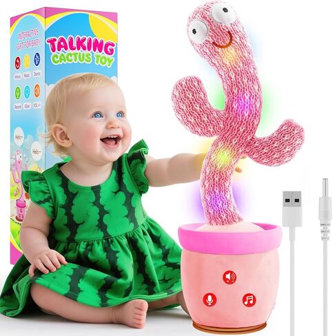 Rechargeable Dancing Talking Cactus Toy for Baby, Cactus Baby Toy with Adjustable Volume, Colorful Glowing Interactive Cactus Toy That Talks Back, Baby Toys 6-18 Months in Kuwait