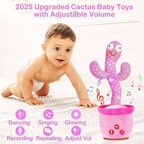 Rechargeable Dancing Talking Cactus Toy for Baby, Cactus Baby Toy with Adjustable Volume, Colorful Glowing Interactive Cactus Toy That Talks Back, Baby Toys 6-18 Months in Kuwait